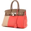 Hermes Birkin 30 cm handbag in Argile and etoupe Swift leather and pink Jaipur leather taurillon clémence - 00pp thumbnail