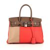 Hermes Birkin 30 cm handbag in Argile and etoupe Swift leather and pink Jaipur leather taurillon clémence - 360 thumbnail