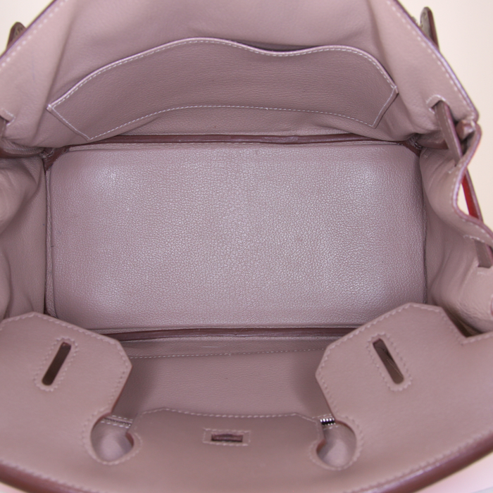 Hermes Birkin 30 cm handbag in Argile and etoupe Swift leather and pink Jaipur leather taurillon clémence - Detail D2