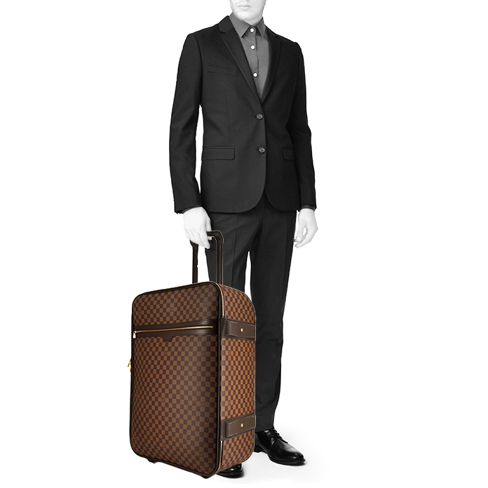 Valise Louis Vuitton Pegase en toile damier enduite et cuir marron - Detail D1