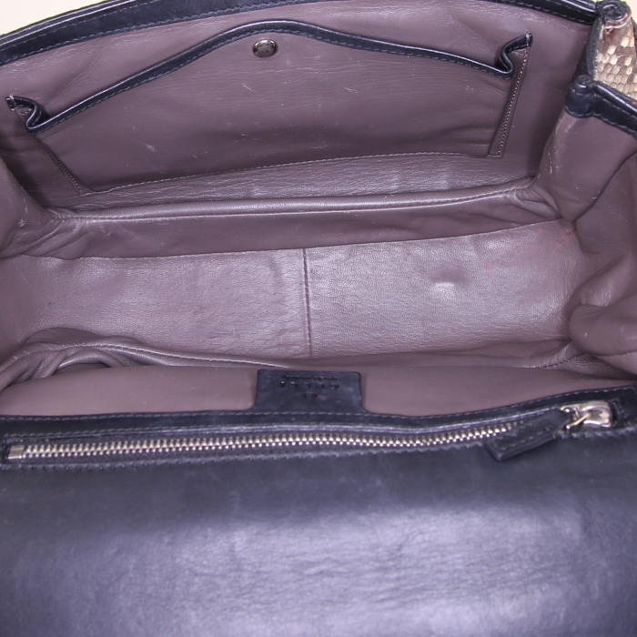 Bolso bandolera Gucci Bamboo en piel de pitón negra, roja y natural y bambú - Detail D3