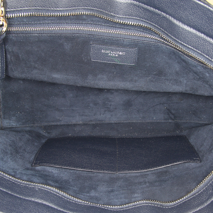 Borsa a tracolla Saint Laurent Rive Gauche modello medio in pelle martellata blu marino - Detail D3