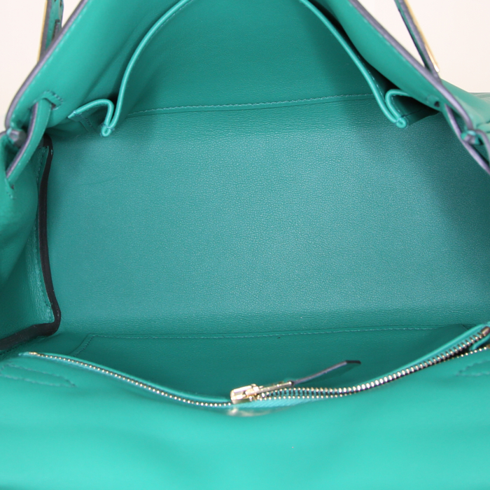Borsa Hermes Kelly 25 cm in pelle Swift verde Bamboo - Detail D3