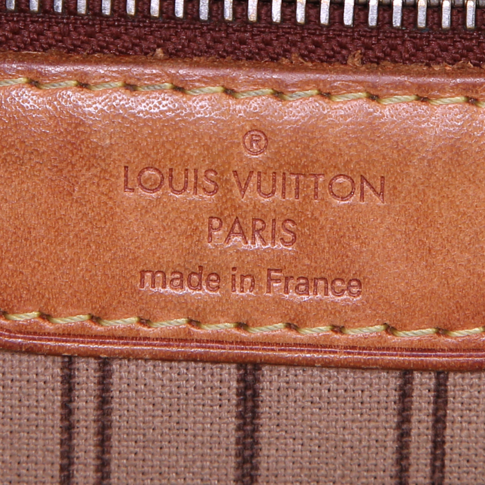 Louis Vuitton Neverfull medium model shopping bag in brown monogram canvas and natural leather - Detail D3