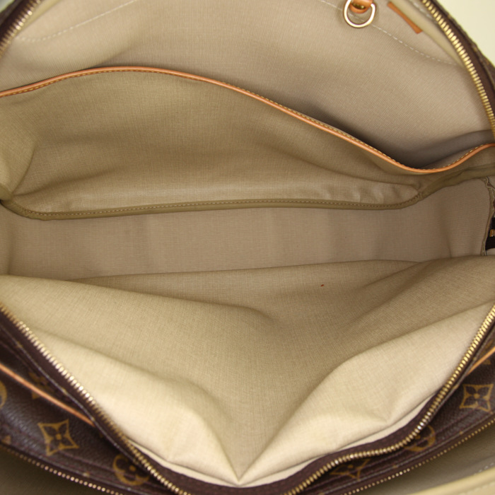 Borsa da viaggio Louis Vuitton Alize in tela monogram marrone e pelle naturale - Detail D3