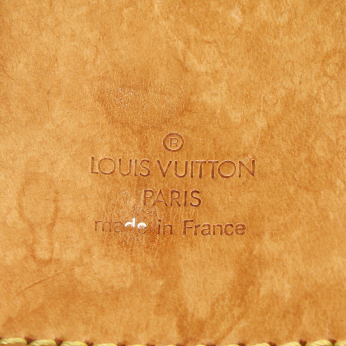 Borsa da viaggio Louis Vuitton Alize in tela monogram marrone e pelle naturale - Detail D4