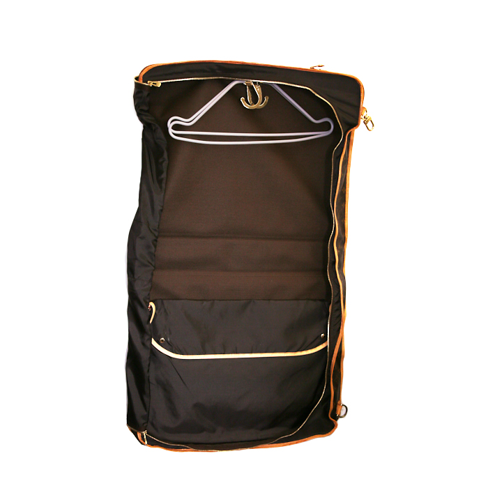 Porte-habits Louis Vuitton en toile monogram marron et cuir cuir naturel - Detail D2