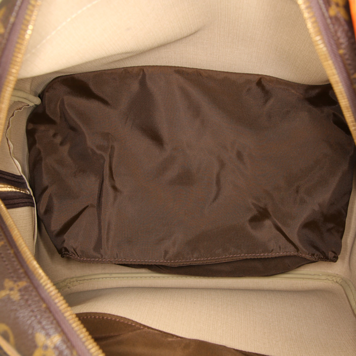 Sac de voyage Louis Vuitton Evasion en toile monogram enduite marron et cuir naturel - Detail D2