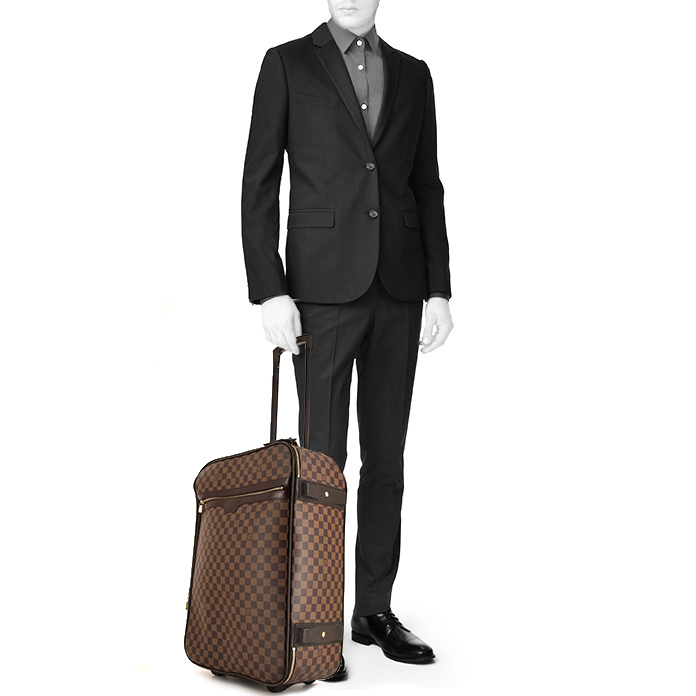 Louis Vuitton Pegase suitcase in ebene damier canvas and brown leather - Detail D1