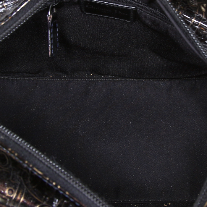 Dior Lady Dior medium model handbag in black monogram patent leather - Detail D3