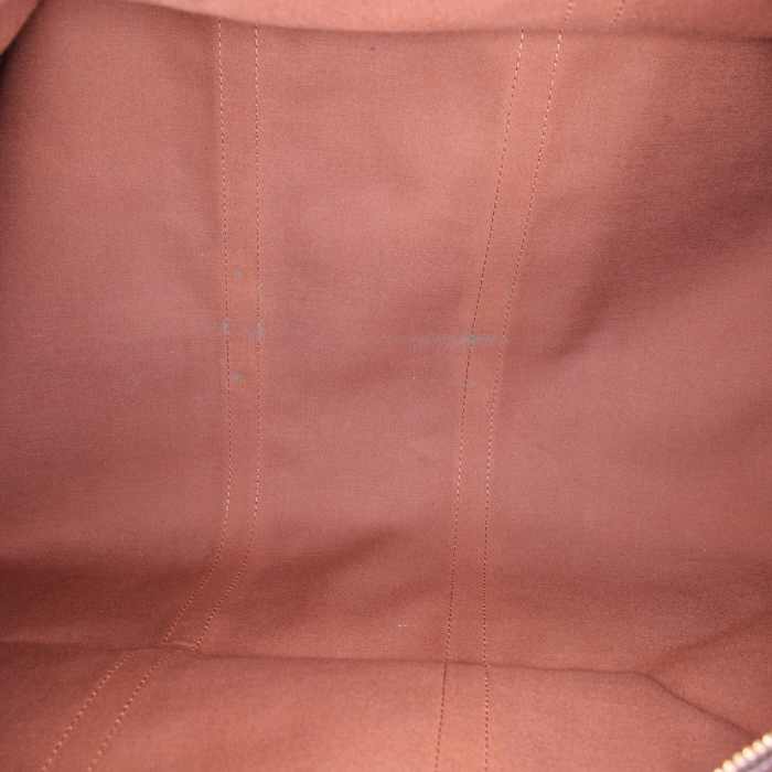 Sac de voyage Louis Vuitton Keepall 60 cm en toile monogram marron et cuir naturel - Detail D2