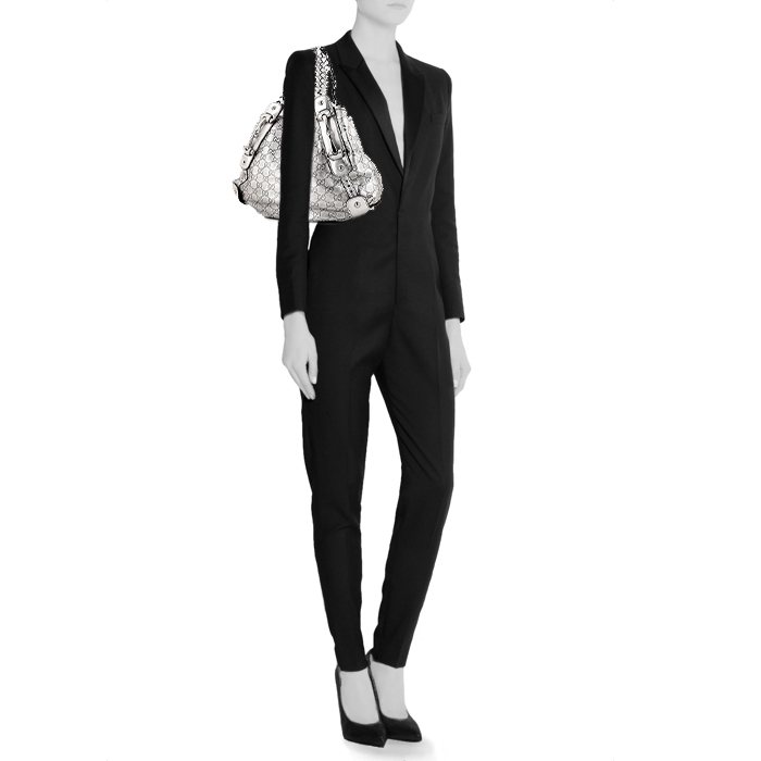 Shopping bag Gucci Pelham in pelle monogram argentata - Detail D1