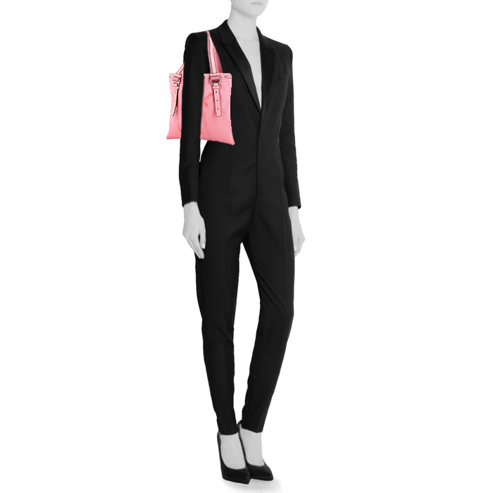 Saint Laurent shopping bag in pink canvas and pink leather - Detail D1