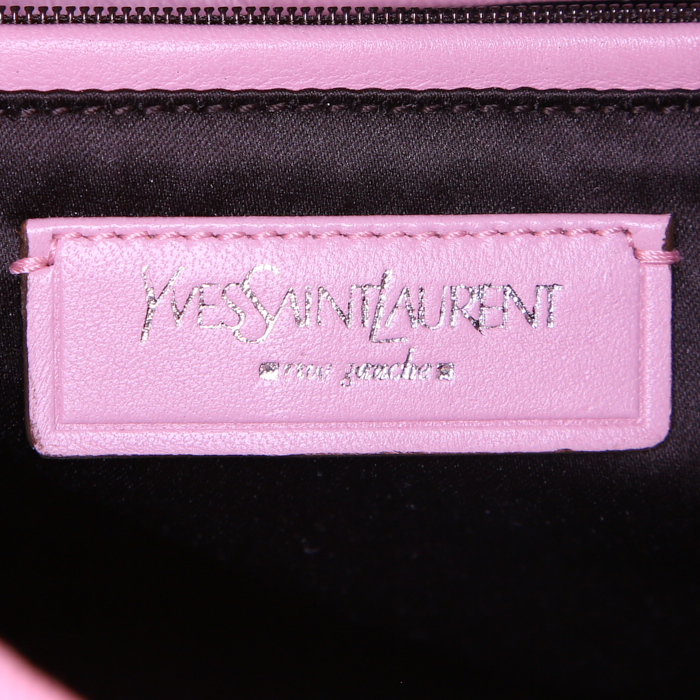 Saint Laurent shopping bag in pink canvas and pink leather - Detail D3