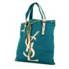 Saint Laurent shopping bag in turquoise and beige canvas and silver leather - 00pp thumbnail