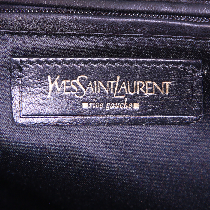 Bolso Cabás Saint Laurent en lona turquesa y beige y cuero plateado - Detail D3