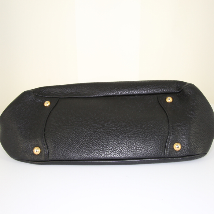 Prada handbag in black grained leather - Detail D4