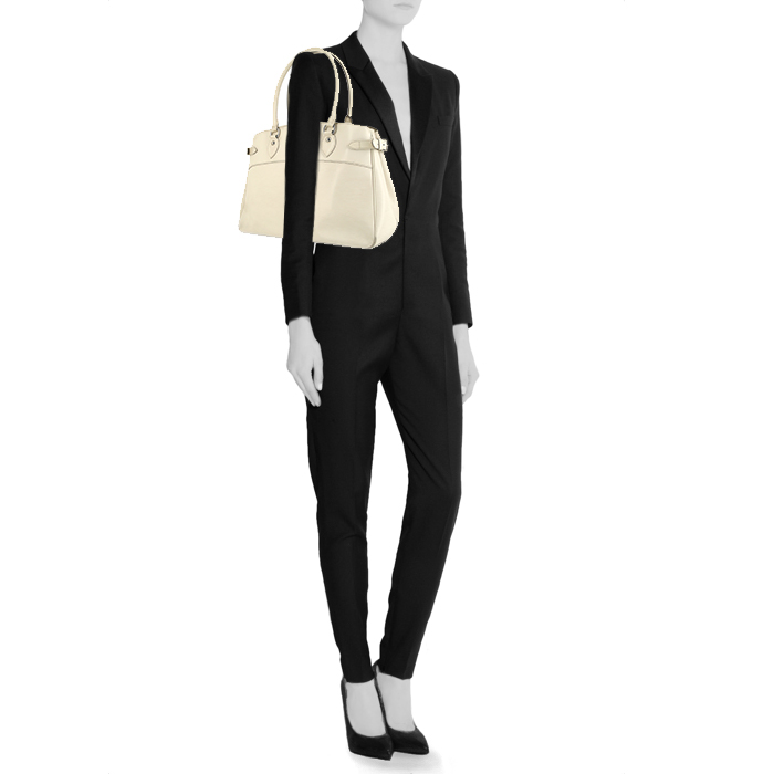 Shopping bag Louis Vuitton Passy modello grande in pelle Epi bianca - Detail D1