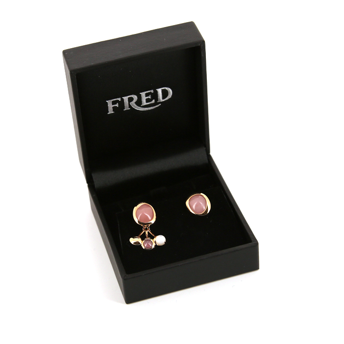 Fred Belles Rives earrings in pink gold,  quartz and mother of pearl - Detail D2