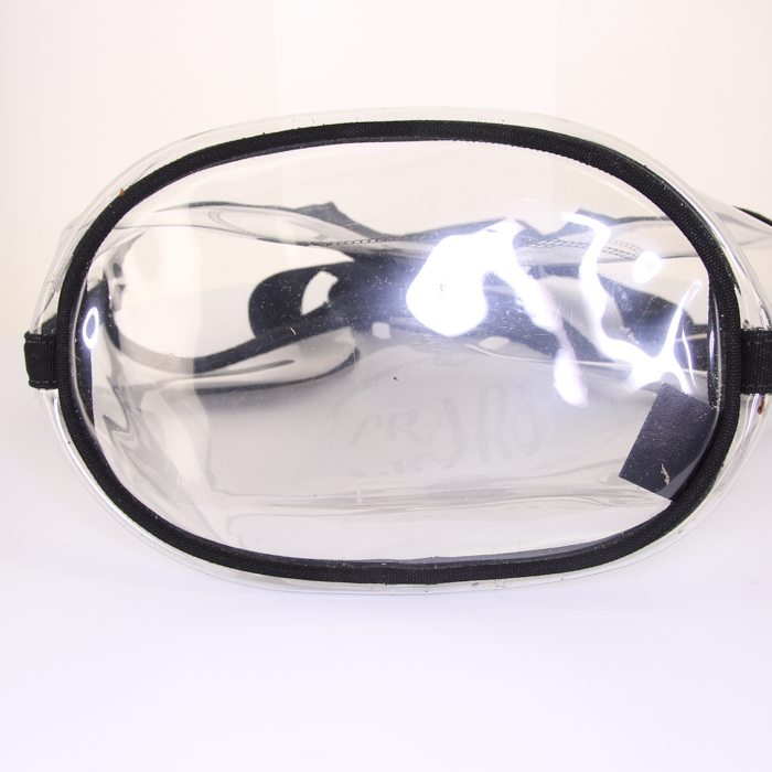 Sac à main Prada petit modèle en vinyle transparent et noir et toile noire - Detail D5