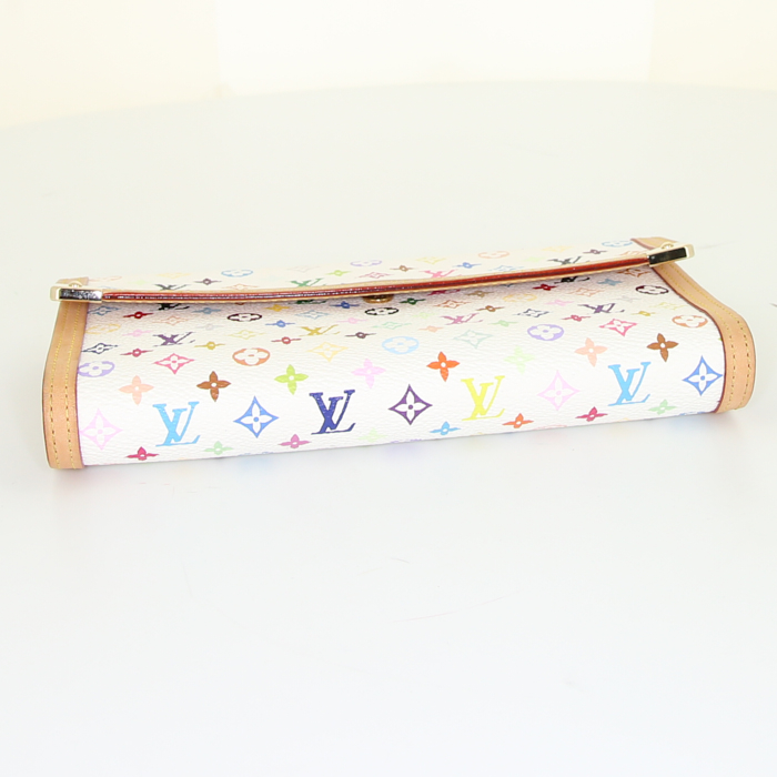 Louis Vuitton Porte Trésor International wallet in white and multicolor monogram canvas and natural leather - Detail D4