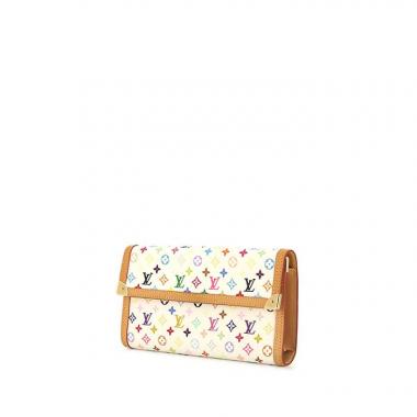 Billetera Louis Vuitton Porte Trésor International en lona Monogram revestida blanca y multicolor y cuero natural
