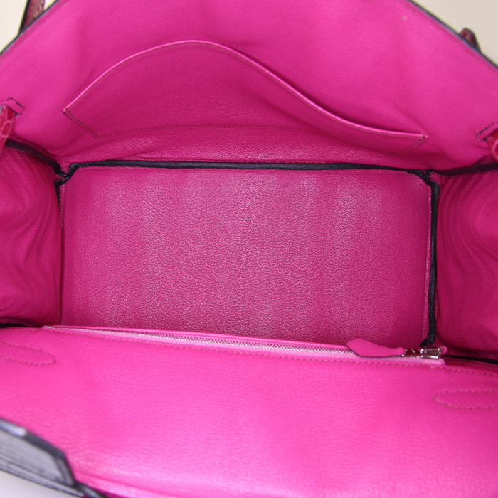 Sac à main Hermes Birkin 30 cm en crocodile niloticus noir et rose - Detail D2