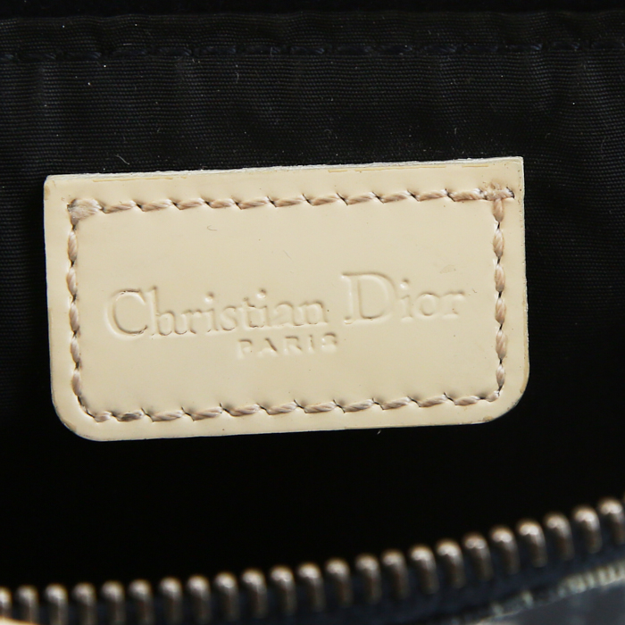 Borsa da spalla o a mano Dior Saddle in tessuto a monogramma Oblique blu e pelle verniciata bianca - Detail D3