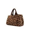 Shopping bag Prada Canapa in tela marrone con stampa leopardata - 00pp thumbnail