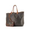 Shopping bag Goyard Saint-Louis modello grande in tela Goyardine nera e pelle marrone - 00pp thumbnail