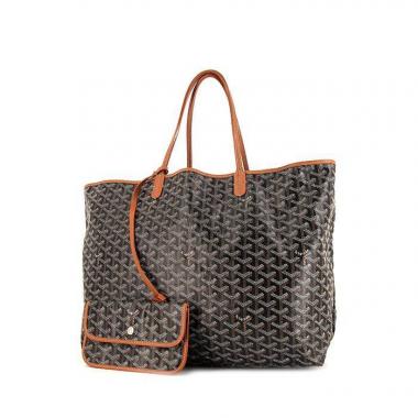 Bolso Cabás Goyard Saint-Louis modelo grande en tela Goyardine negra y cuero marrón