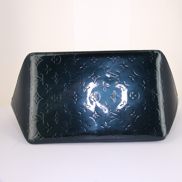 Borsa Louis Vuitton Bellevue modello grande in pelle verniciata monogram verde e pelle naturale - Detail D4