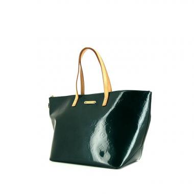 Borsa Louis Vuitton Bellevue modello grande in pelle verniciata monogram verde e pelle naturale