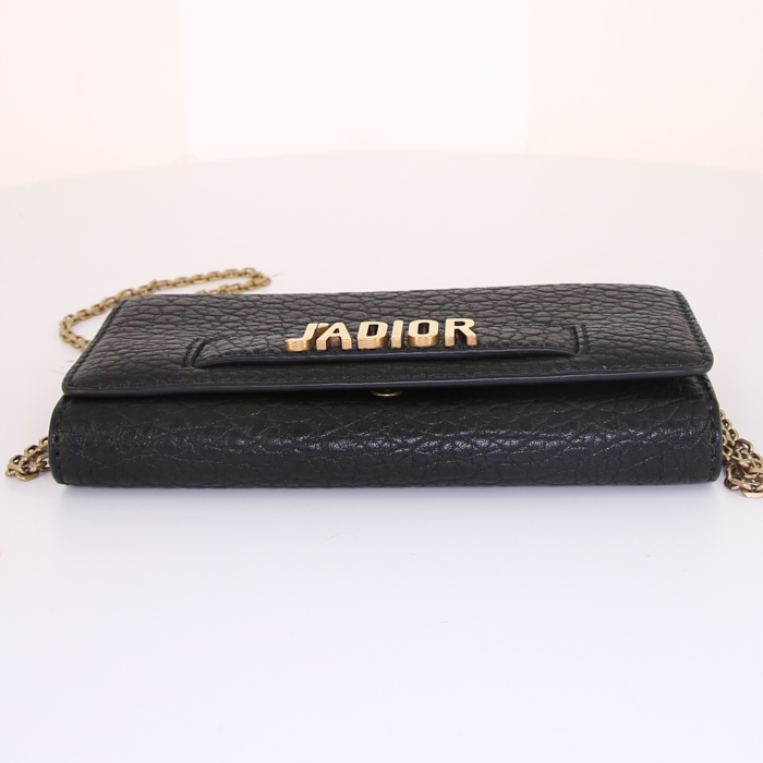Dior J'Adior - Wallet on chain shoulder bag in black grained leather - Detail D4