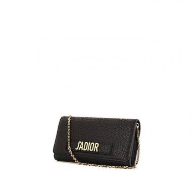 Borsa a tracolla Dior J'Adior - Wallet on chain in pelle martellata nera