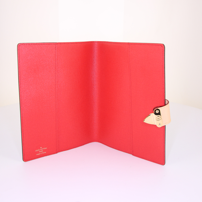 Porta agenda Louis Vuitton Paul in tela monogram cerata marrone e pelle rossa - Detail D2