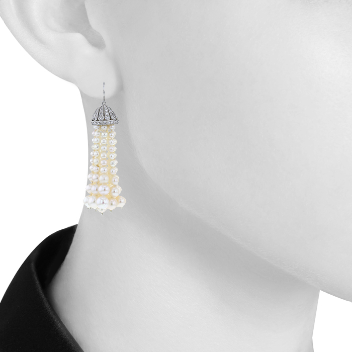 Layered Vintage earrings in white gold and cultured pearls - Detail D1
