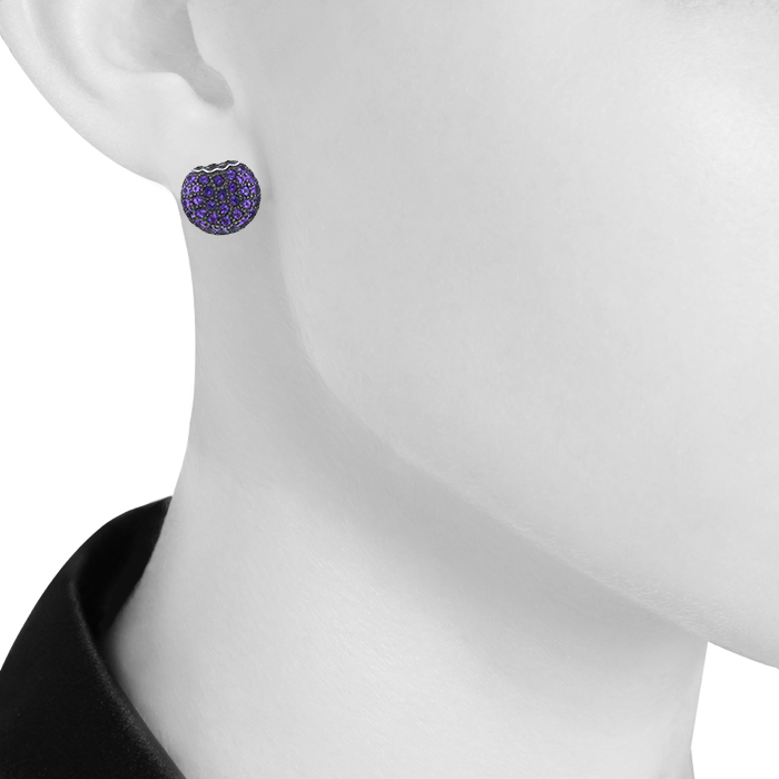 Paire de clous d'oreilles Boucheron Tentation Macaron en or blanc et améthystes - Detail D1