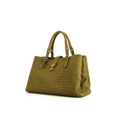 Shopping bag Bottega Veneta Roma in pelle intrecciata verde