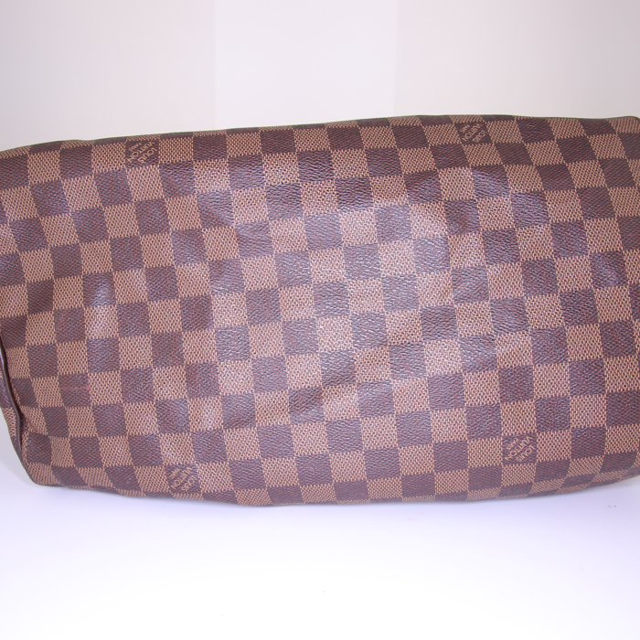 Bolsa de viaje Louis Vuitton Speedy 35 en lona a cuadros ébano y cuero marrón - Detail D4