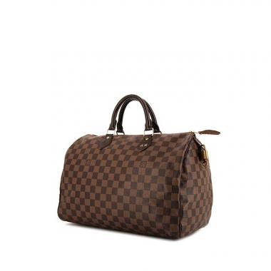 Louis Vuitton Speedy 35 travel bag in ebene damier canvas and brown leather