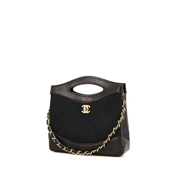 Borsa a tracolla Chanel Vintage in tela trapuntata nera e pelle nera