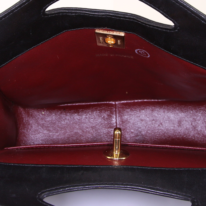 Borsa a tracolla Chanel Vintage in tela trapuntata nera e pelle nera - Detail D3