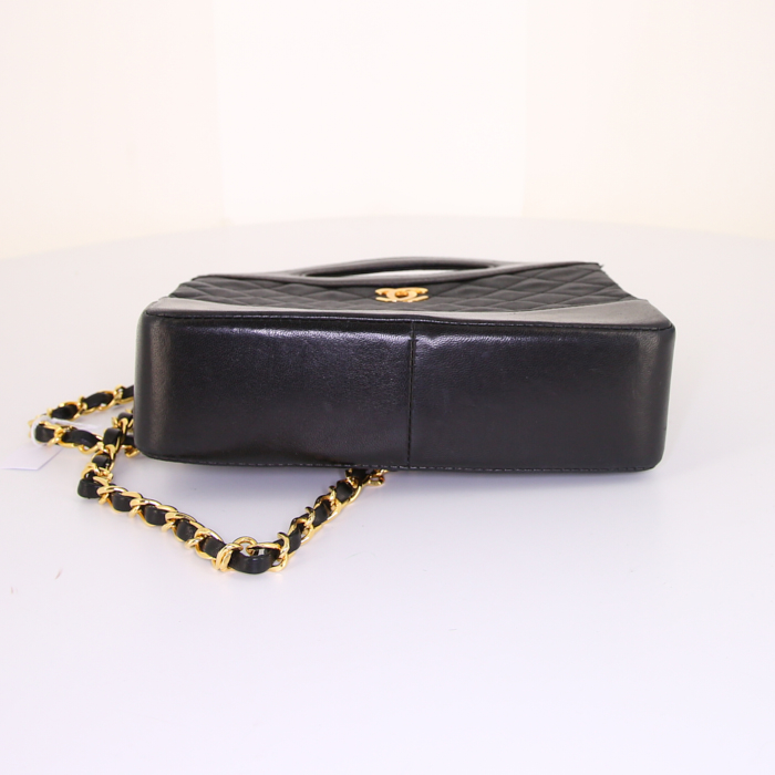 Bolso bandolera Chanel Vintage en lona acolchada negra y cuero negro - Detail D5