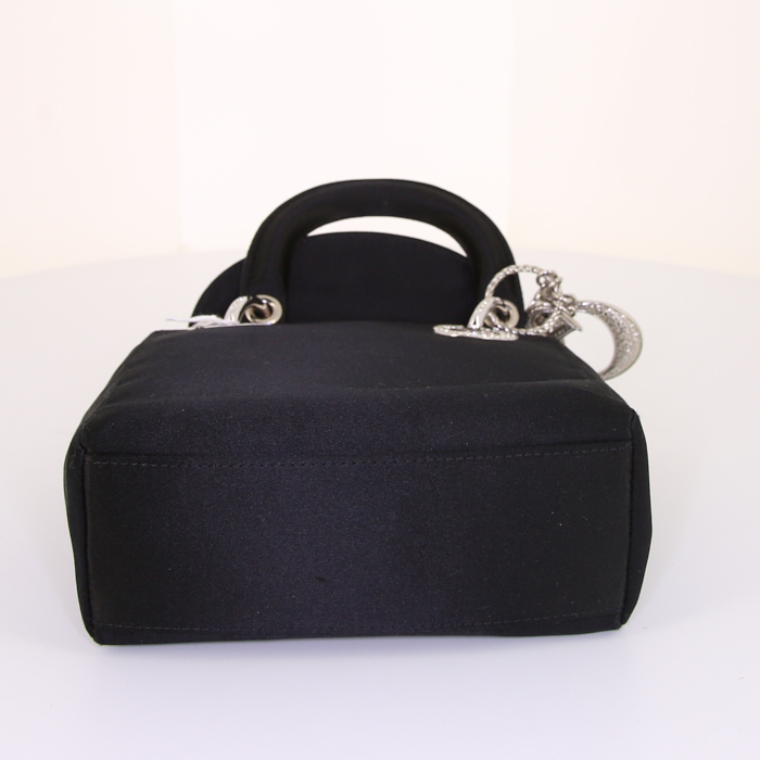 Borsa Dior Mini Lady Dior mini in raso nero con strass - Detail D3