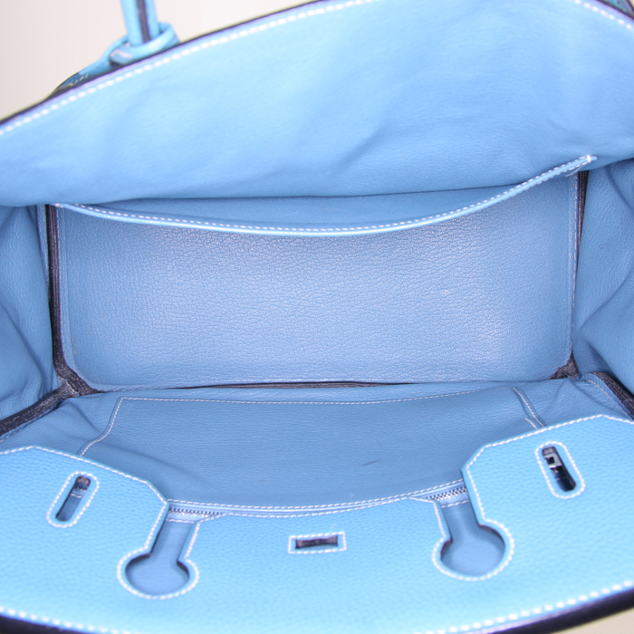 Hermes Birkin 30 cm handbag in blue jean togo leather - Detail D2