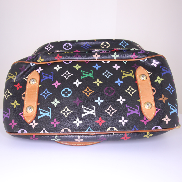 Sac porté épaule ou main Louis Vuitton Rita en toile monogram enduite multicolore noire et cuir naturel - Detail D5