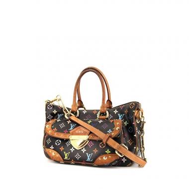 Borsa da spalla o a mano Louis Vuitton Rita in tela monogram cerata multicolore nera e pelle naturale