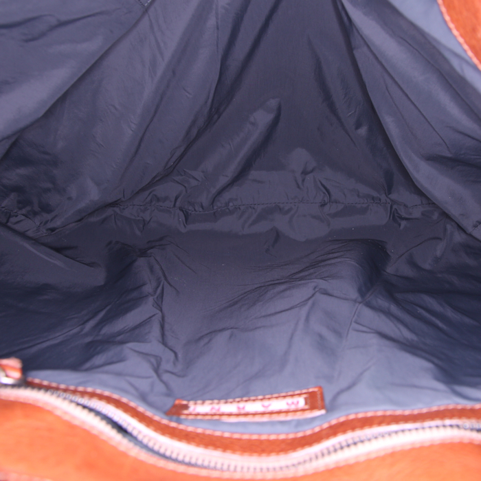 Borsa weekend Marni Balloon in pelle verniciata nera e pelle marrone - Detail D3