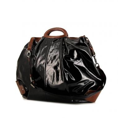 Bolso de fin de semana Marni Balloon en charol negro y cuero marrón